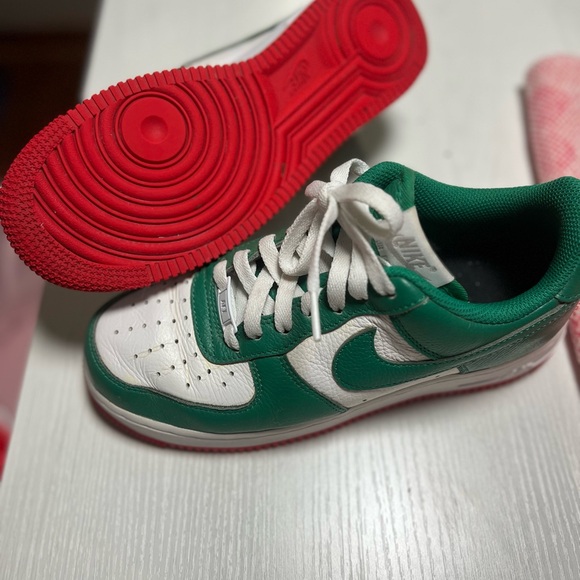 Custom Air Force One’s Green and White Sneakers with Red Soles - Picture 4 of 6